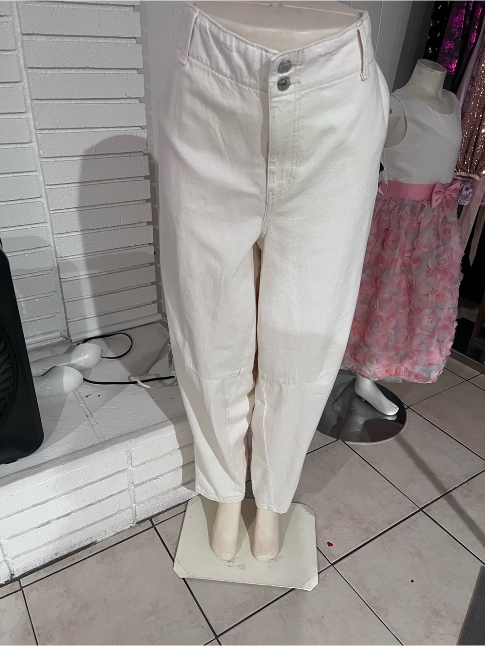 High-Waisted Cream Cotton Tapered Pants